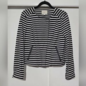 LOFT Black and White Striped Blazer Jacket